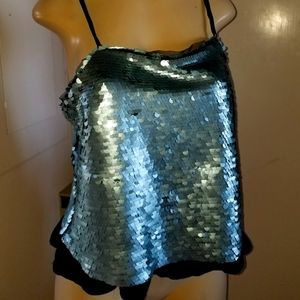 Mango Suit sequin disco ball camo top med
